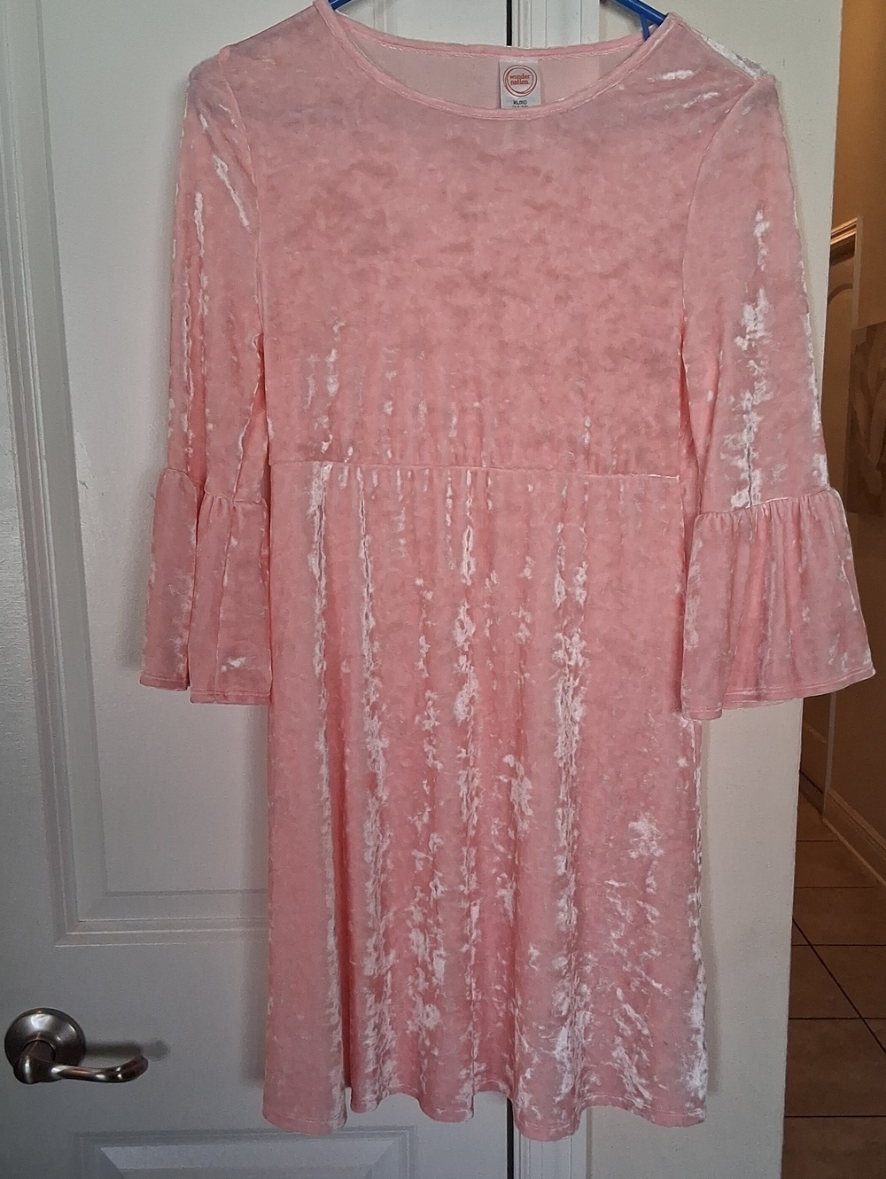 wonder nation Pink Crushed Velvet Bell-Sleeve Dress